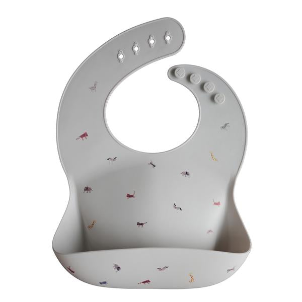 Mushie Silicone Baby Bib (Grey Safari) - Mushie Mama Önlüğü